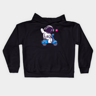 Cute Astronaut Waving Hand On Scooter Cartoon Kids Hoodie